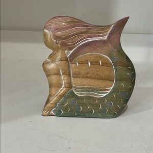 Vintage Mermaid  Wooden Napkin Holder Folklore Kitchen Accessorie Green Pink